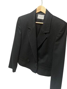 Miss Pendleton Black Wool Cropped Blazer Jacket Double-Breasted Women’s Size M U